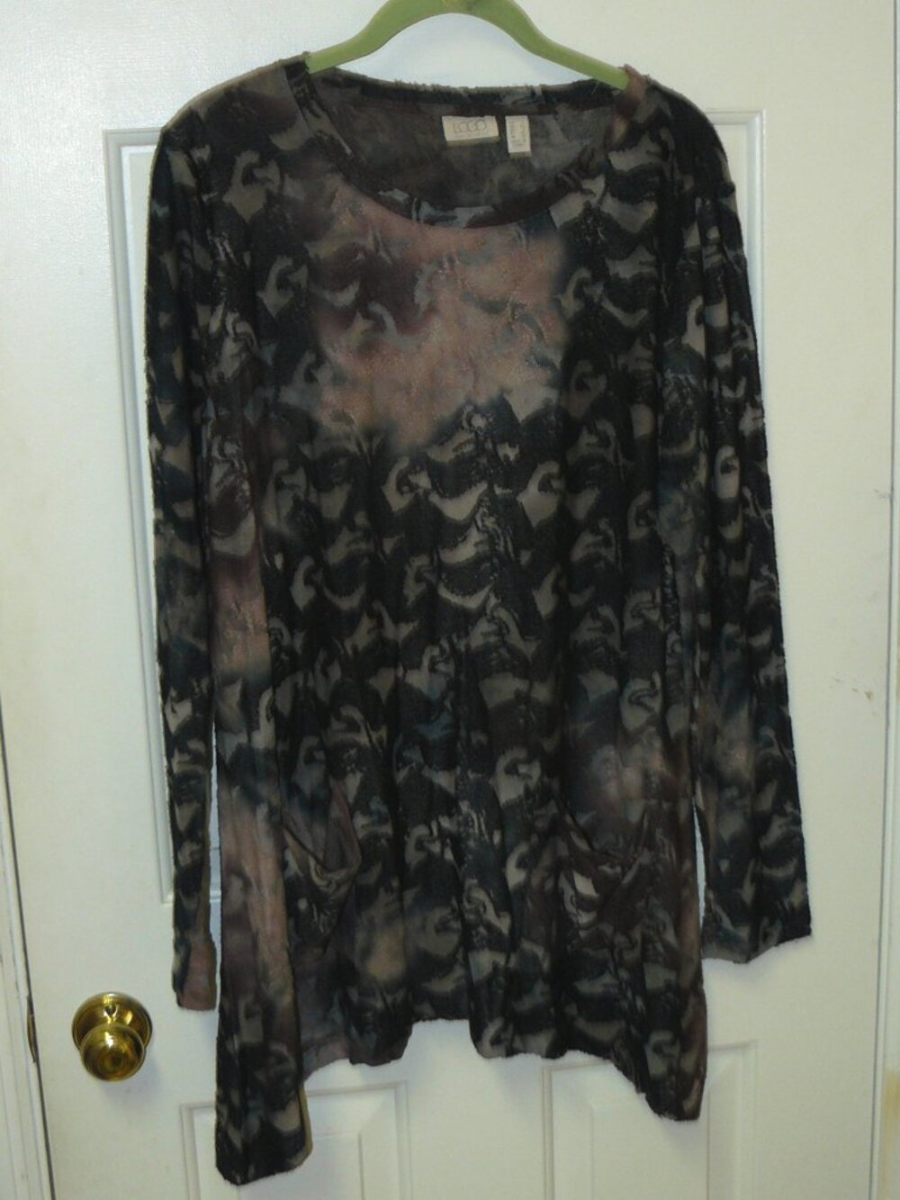 LOGO By Lori Goldstein Part Sheer Multicolored Top Sz L